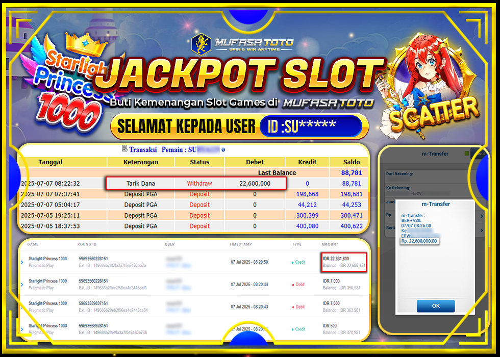 MUFASATOTO JACKPOT PRAGMATIC PLAYRp.22.600.000 | LUNAS